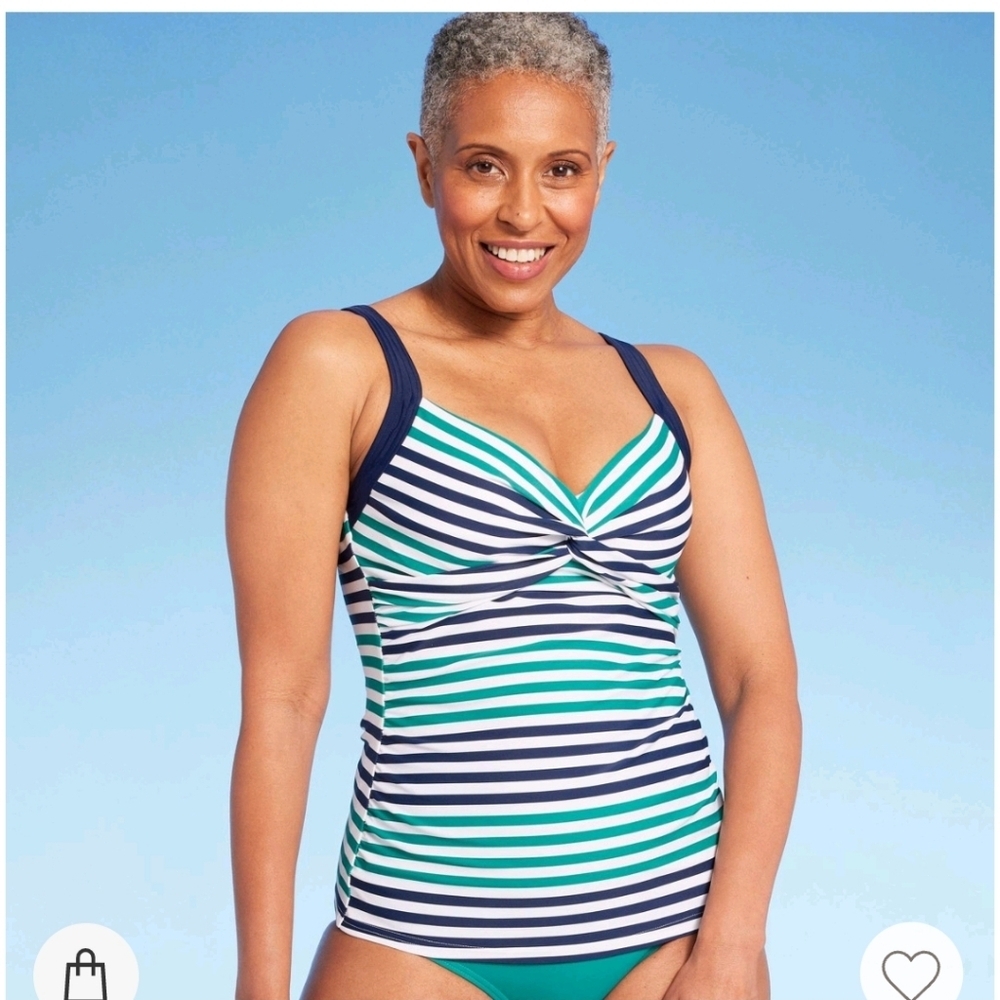 Lands' End Women's UPF 50 Striped Twist-Front UnderwireTankini Top - Blue/Green